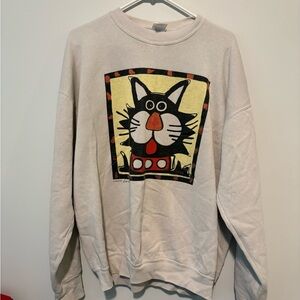 Cat Graphic Sweatshirt - Cream